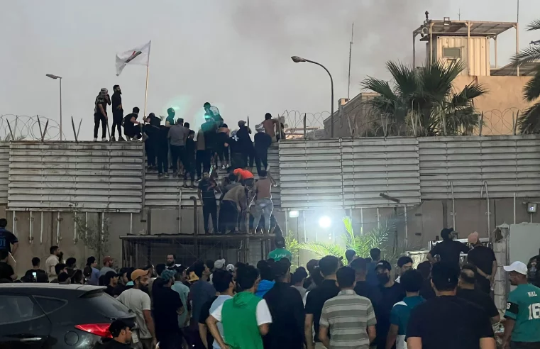 Protesters scaling walls of Swedish Embassy in Iraq